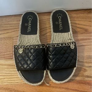 Chanel Quilted Lambskin CC Chain Espadrille- Size 39